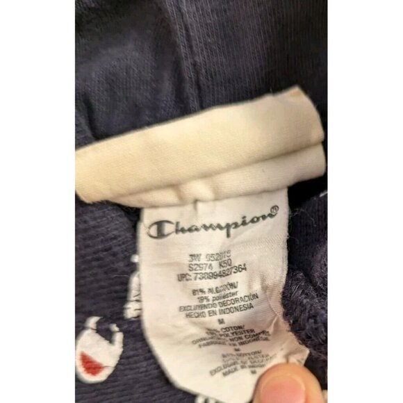 Champion Reverse Weave Hoodie Men Medium Navy Sweater All Over Print Sweatshirt - Picture 7 of 8